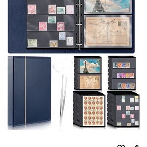 Navy Blue Stamp Album with Gold Trim + stamps!